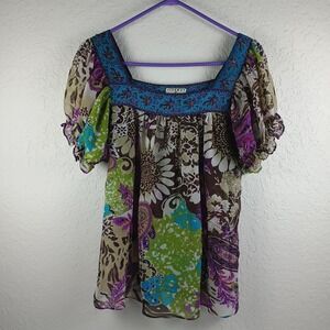 Ice Sheer Paisley Floral Blouse Women's Size Medium Multicolor